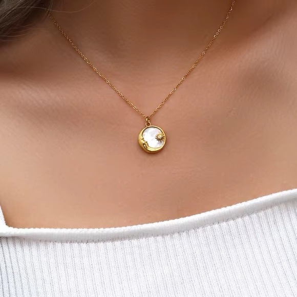 18K Gold Plated - Sun and Moon Pendant Necklace - Picture 1 of 9